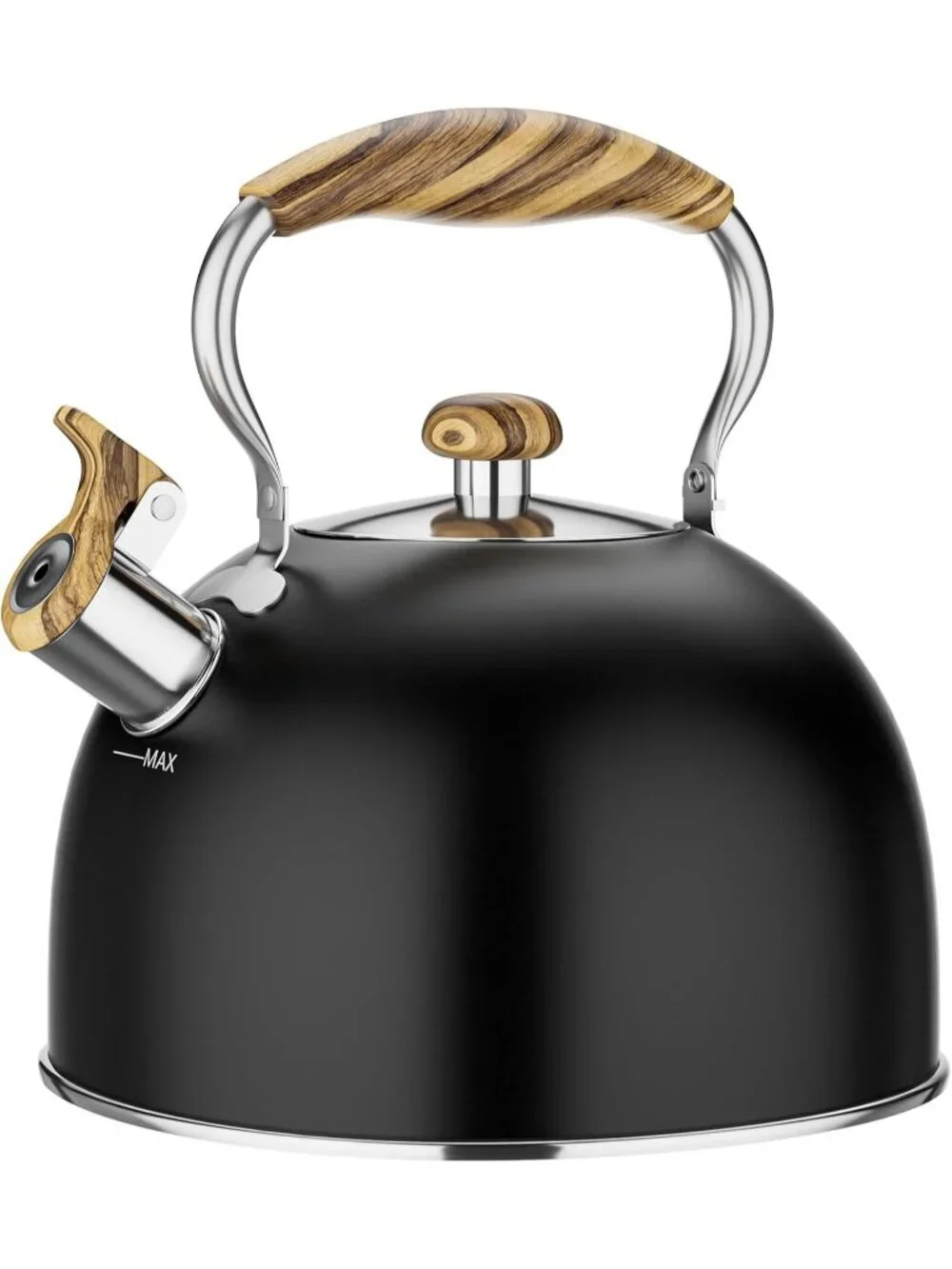 Black Kitchen Whistling Tea Kettle 2.6 Quart Stainless Steel Stovetop Induction